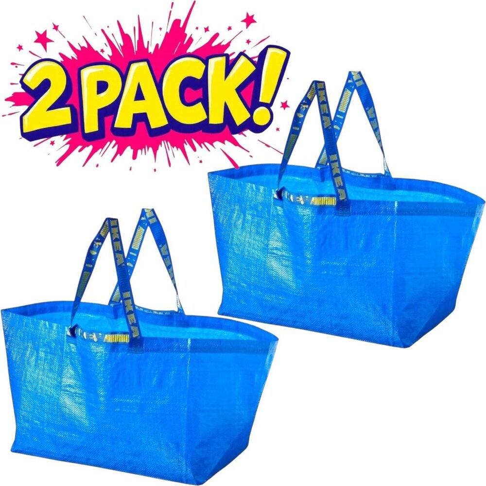 2 Pack IKEA FRAKTA Oversized Blue Shopping / Laundry Tote Bags Durable